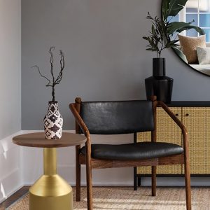 Rust and Shine Iron Side Table for Home Decor - Gold Finish | Brown Wooden Top Table for Home, Living Room and Office Decor | Elegant Design & Durable | Bedside Coffee Table